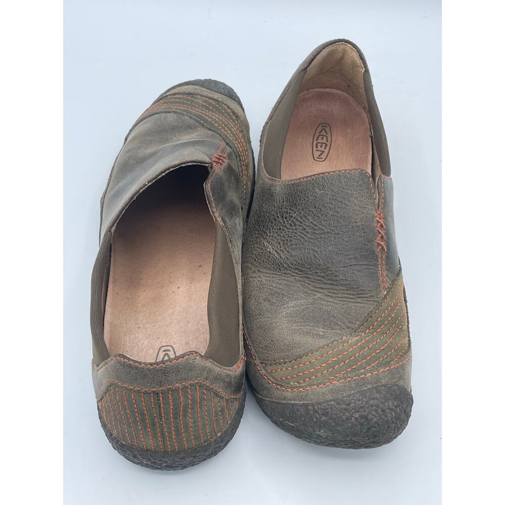 KEEN Women’s Slip On Leather Comfort Shoes Brown Orange Stitch Casual Loafers 9 - Picture 6 of 7